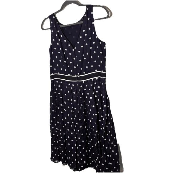 Talbots Navy White Polka Dot Dress Size 10 Pleated A Line Nautical Preppy 166 - Picture 4 of 6